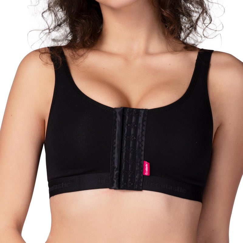 LIPOELASTIC PI Active - Mastectomy Bra, Sports Bra, Post-Surgery Bra, Compression Bra for Women Post-Surgery Front Closure Black - Image 1